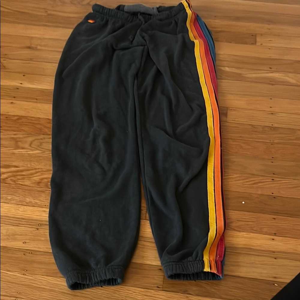 Aviator Nation Navy Sweats with Rainbow Stripes